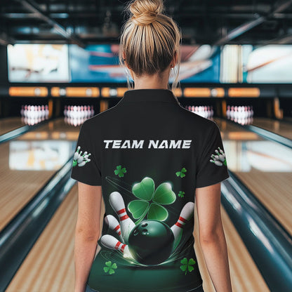 Custom Green Shamprock Saint Patricks Bowling Womens Quarter-Zip Shirt, Lucky Bowling Shirt IPHW8571