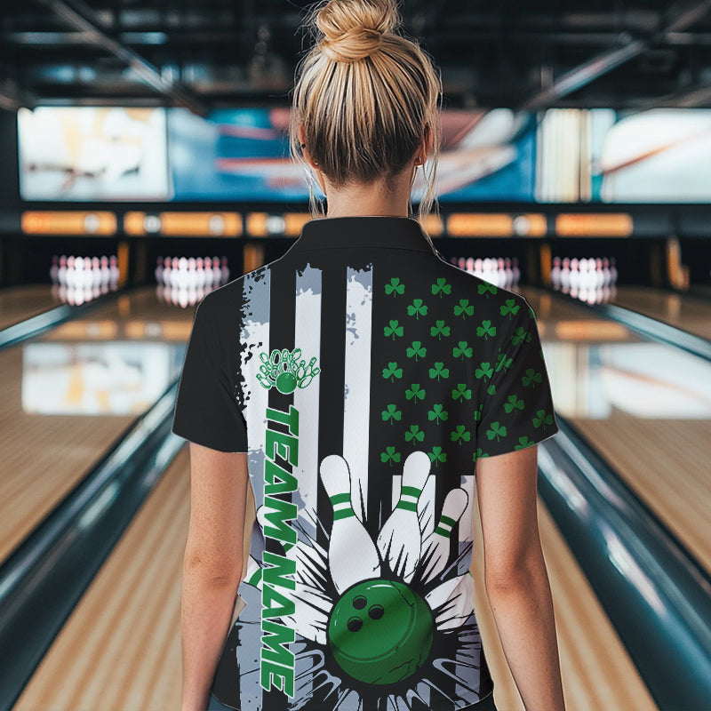 Custom Saint Patricks Bowling Womens Quarter-Zip Shirt, Shamrock Flag US Bowling Team Shirt IPHW8575