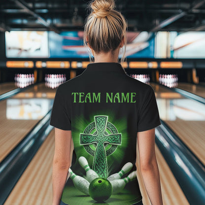 Custom Celtic Cross Faith Bowling Quarter-Zip Team Shirts For Women, Bowlers Outfits IPHW8577