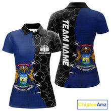 Load image into Gallery viewer, Michigan Flag Custom Bowling Team Shirts For Women, Patriotic Bowling League Shirt IPHW10717