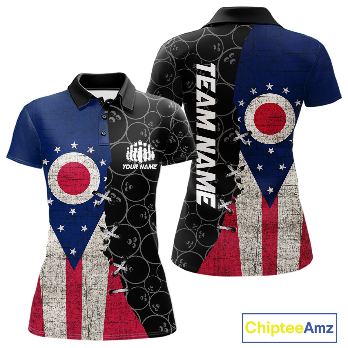 Ohio Flag Custom Bowling Team Shirts For Women, Patriotic Bowling League Shirt IPHW10720