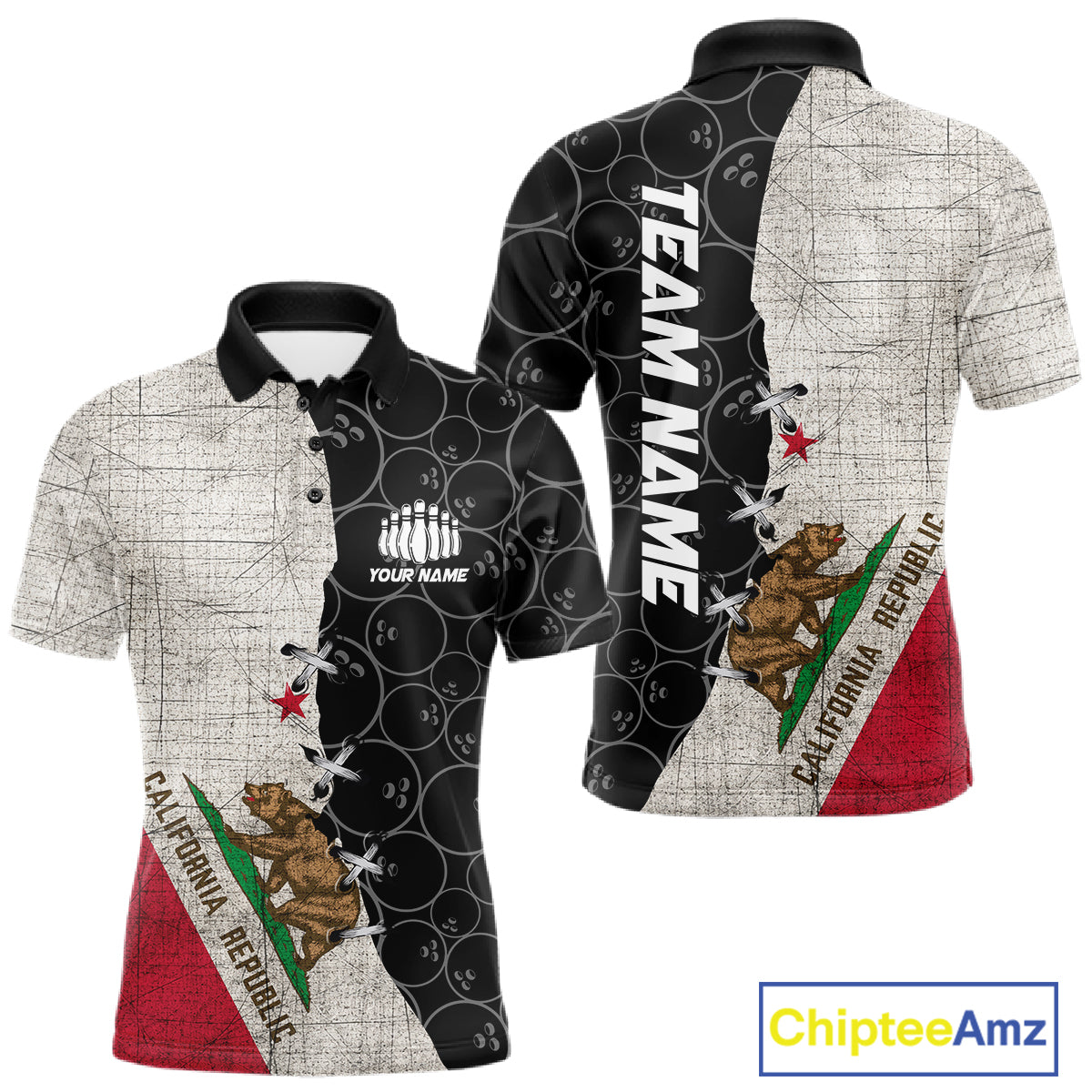 California Flag Custom Bowling Team Shirts For Men, Patriotic Bowling League Shirt IPHW10721