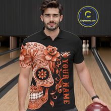 Load image into Gallery viewer, Orange Sugar Skull Tattoo Custom Men Bowling Polo Shirt, Halloween Team Bowling Jerseys IPHW10724