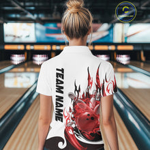 Load image into Gallery viewer, Custom Red Flame Bowling Team Jerseys, Bowling League Polo Shirt For Women IPHW10727