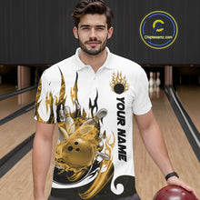 Load image into Gallery viewer, Custom Yellow Flame Bowling Team Jerseys, Bowling League Polo Shirt For Men IPHW10728