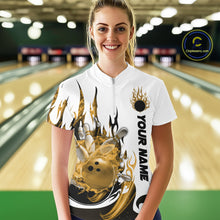 Load image into Gallery viewer, Custom Yellow Flame Bowling Team Jerseys, Bowling League Quarter-Zip Shirt For Women IPHW10728