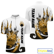 Load image into Gallery viewer, Custom Yellow Flame Bowling Team Jerseys, Bowling League Quarter-Zip Shirt For Men IPHW10728