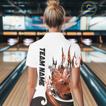 Load image into Gallery viewer, Custom Orange Flame Bowling Team Jerseys, Bowling League Polo Shirt For Women IPHW10729
