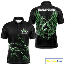 Load image into Gallery viewer, Custom Green Lightning Bowling Ball With Wings Bowling Men Team Shirt, Bowling Jerseys IPHW10730