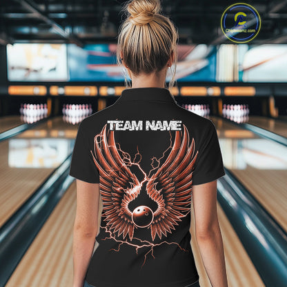 Custom Orange Lightning Bowling Ball With Wings Bowling Women Team Shirt, Bowling Jerseys IPHW10733