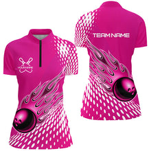 Load image into Gallery viewer, Personalized Flame Bowling Shirts For Women, Bowling Ball Custom Bowling Team Shirt IPHW4978