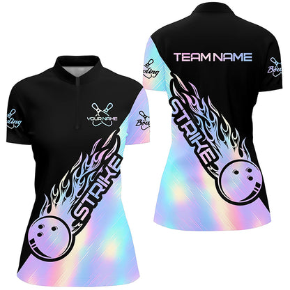 Strike Bowling Polo Shirts For Women, Custom Bowling Team Shirts Bowler Outfit IPHW5240