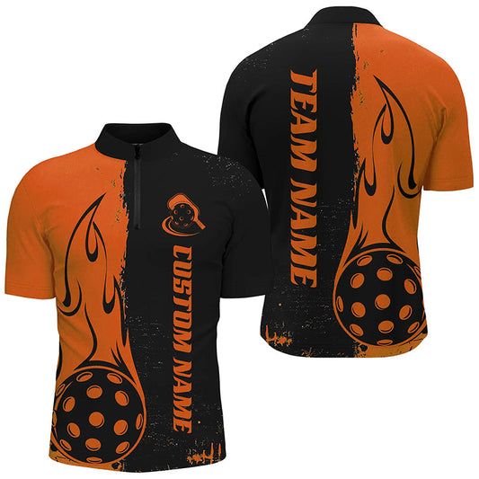 Black And Orange Custom Flame Pickleball Shirts For Men, Pickleball Team Shirt Pickleball Outfit IPHW7457