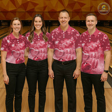 Load image into Gallery viewer, Custom Red Valentine Bowling Couple Shirts, Red Heart Theme Bowling Jerseys With His Name And Her Name IPHW10467
