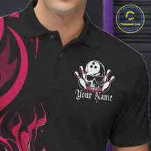 Load image into Gallery viewer, Custom Black And Pink Tribal Flame Bowling Men Shirts, Bowling League Shirt Team Jerseys IPHW10737