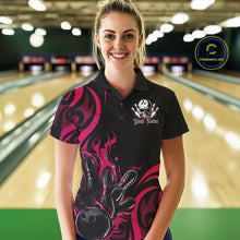 Load image into Gallery viewer, Custom Black And Pink Tribal Flame Bowling Women Shirts, Bowling League Shirt Team Jerseys IPHW10737