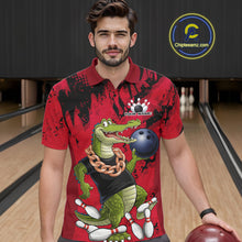 Load image into Gallery viewer, Red Custom Funny Alligator Bowling Men Polo Shirt, Bowling Team Jerseys Bowler Outfit IPHW10772