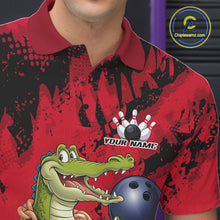 Load image into Gallery viewer, Red Custom Funny Alligator Bowling Men Polo Shirt, Bowling Team Jerseys Bowler Outfit IPHW10772