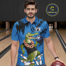 Load image into Gallery viewer, Blue Custom Funny Alligator Bowling Men Polo Shirt, Bowling Team Jerseys Bowler Outfit IPHW10773