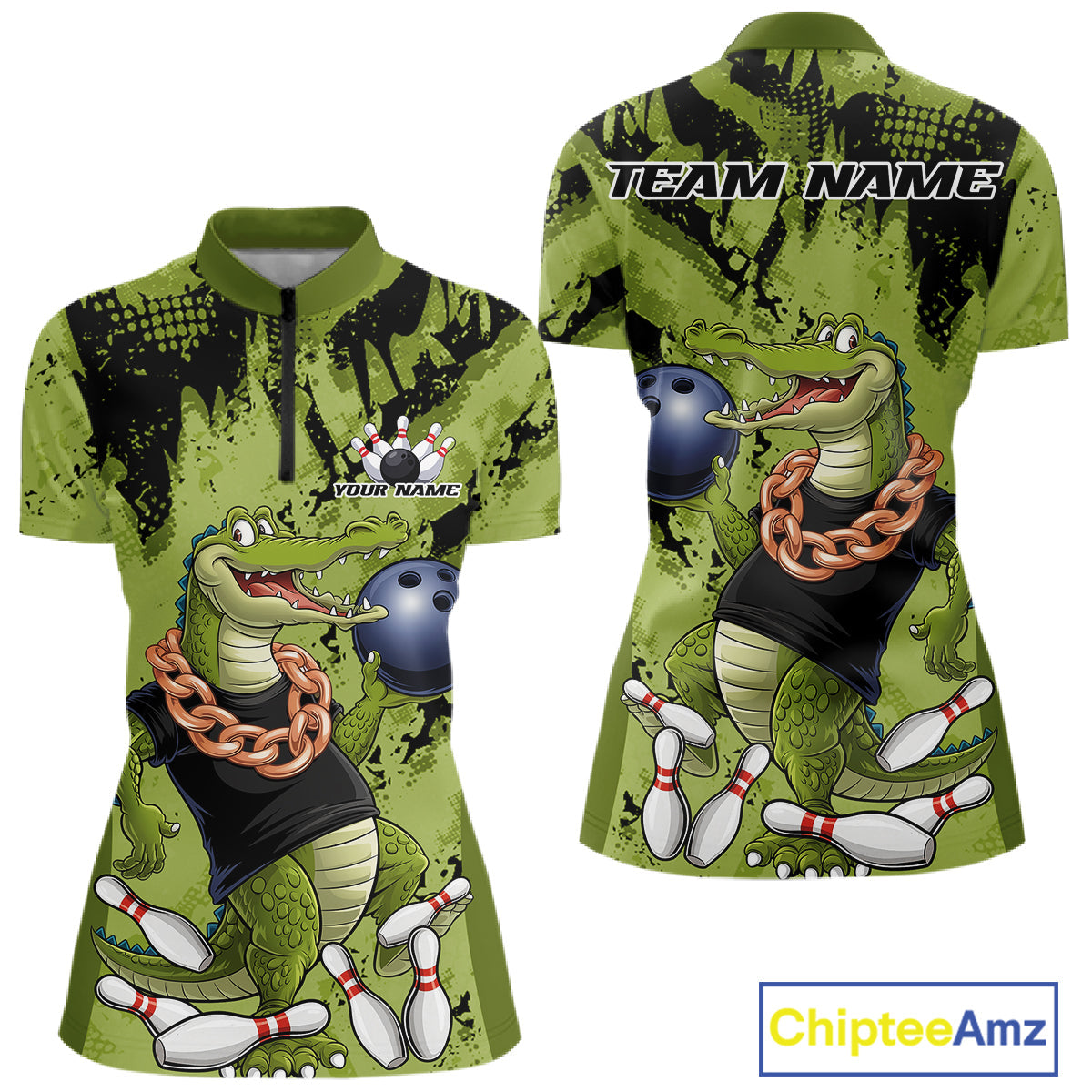 Green Custom Funny Alligator Bowling Women Shirt, Bowling Team Jerseys Bowler Outfit IPHW10774