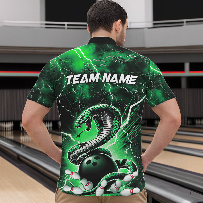 Green Thunder Lightning Custom Cobra Snake Bowling Quarter-Zip Shirts For Men, Bowling Team Shirt IPHW8896