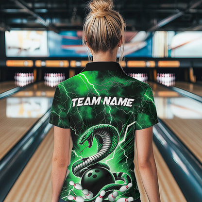 Green Thunder Lightning Custom Cobra Snake Bowling Women Quarter-Zip Shirts Team Uniform IPHW8896
