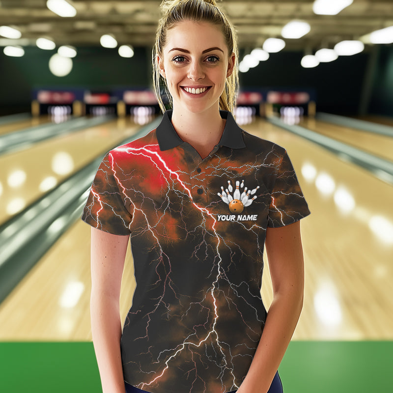 Orange Thunder Lightning Custom Cobra Snake Bowling Women Polo Shirts, Bowling Team Shirt IPHW8897