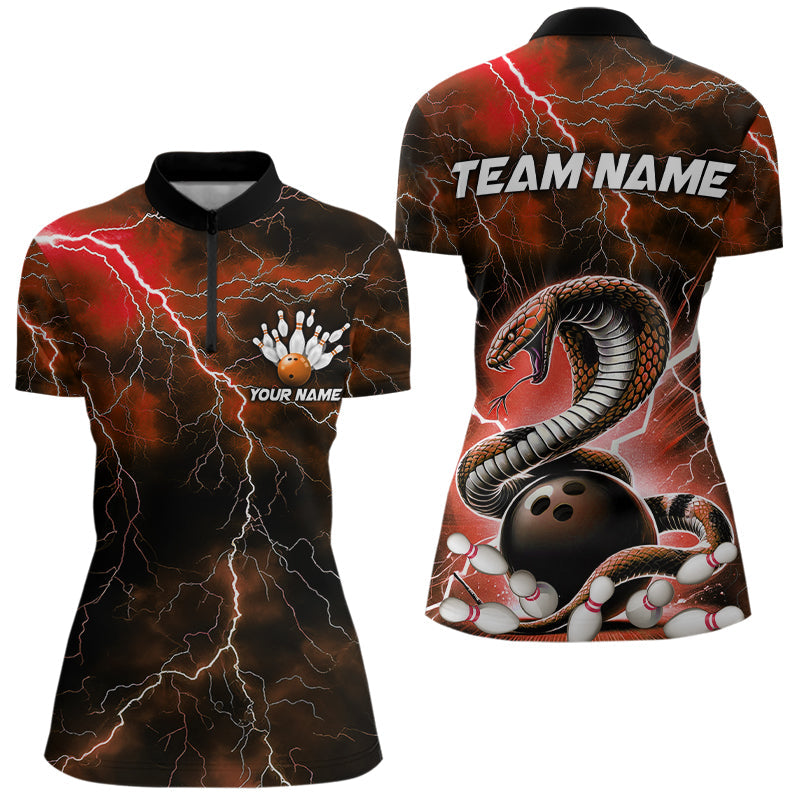 Orange Thunder Lightning Custom Cobra Snake Bowling Women Quarter-Zip Shirts, Team Shirt IPHW8897