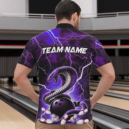 Purple Thunder Lightning Custom Cobra Snake Bowling Quarter-Zip Shirts For Men, Bowling Team Shirt IPHW8898