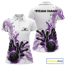 Load image into Gallery viewer, Custom Purple Music Flame Bowling Women Polo Shirt, Bowling League Shirt Bowler Jerseys IPHW10995