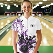 Load image into Gallery viewer, Custom Purple Music Flame Bowling Women Quarter-Zip Shirt, Bowling League Shirt IPHW10995