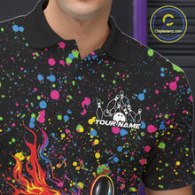 Load image into Gallery viewer, Custom Colorful Splatter Music Flame Bowling Men Polo Shirt, Music Bowling Jerseys IPHW11002