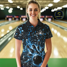 Load image into Gallery viewer, Custom Blue Splatter Music Flame Bowling Women Polo Shirt, Music Bowling Jerseys IPHW11004
