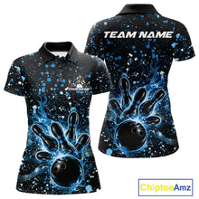 Load image into Gallery viewer, Custom Blue Splatter Music Flame Bowling Women Polo Shirt, Music Bowling Jerseys IPHW11004