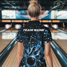 Load image into Gallery viewer, Custom Blue Splatter Music Flame Bowling Women Quarter-Zip Shirt, Music Bowling Jerseys IPHW11004