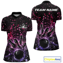 Load image into Gallery viewer, Custom Pink And Purple Splatter Music Flame Bowling Women Shirt, Music Bowling Jerseys IPHW11006