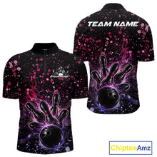 Load image into Gallery viewer, Custom Pink And Purple Splatter Music Flame Bowling Men Quarter-Zip Shirt, Music Bowling Jerseys IPHW11006