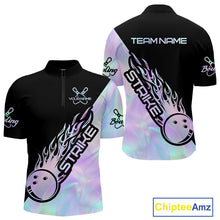 Load image into Gallery viewer, Custom Hologram Flame Strike Bowling Men Quarter-Zip Shirt, Holographic Icy Crystal Bowling Shirt IPHW9863