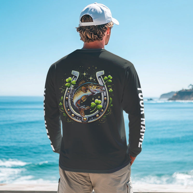 Custom St Patrick's Day Shamprock Walleye Long Sleeve Tournament Fishing Shirts IPHW8391