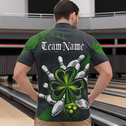Custom Celtic Shamprock St Patricks Bowling Quarter-Zip Team Shirts For Men, Lucky Bowling Jerseys IPHW8590