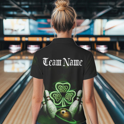Custom Celtic Saint Patricks Day Bowling Polo Shirts For Women, Bowling Tournament Shirt IPHW8592