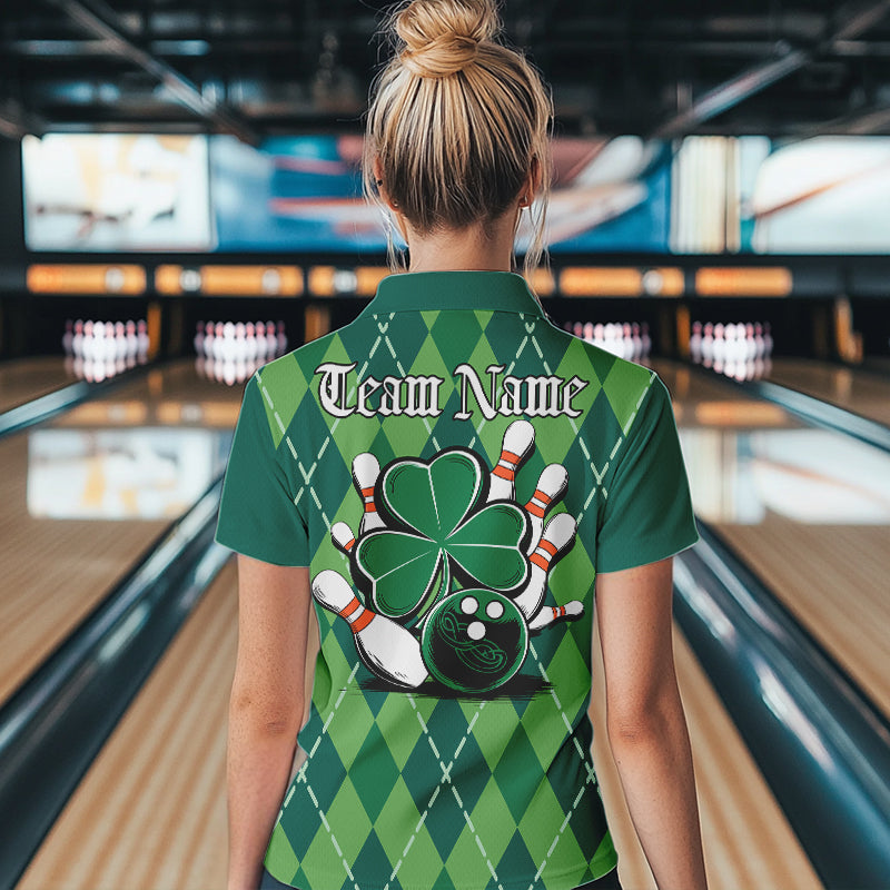 Custom Green Shamprock Saint Patricks Bowling Womens Quarter-Zip Shirt, Lucky Bowling Shirt IPHW8598