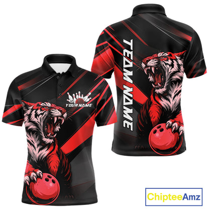 Custom Black And Red Tiger Bowling Team Men Shirt, Bowling League Shirt Bowler Uniform IPHW10775