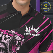 Load image into Gallery viewer, Custom Black And Pink Tiger Bowling Team Men Shirt, Bowling League Shirt Bowler Uniform IPHW10777