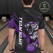 Load image into Gallery viewer, Custom Black And Purple Tiger Bowling Team Men Shirt, Bowling League Shirt Bowler Uniform IPHW10778