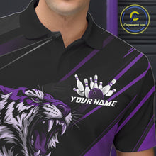 Load image into Gallery viewer, Custom Black And Purple Tiger Bowling Team Men Shirt, Bowling League Shirt Bowler Uniform IPHW10778