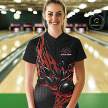 Load image into Gallery viewer, Custom Red Flame Bowling Women Quarter-Zip Shirt, Team Jerseys Bowling League Shirt IPHW11281