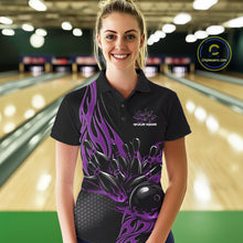 Load image into Gallery viewer, Custom Purple Flame Bowling Women Polo Shirt, Team Jerseys Bowling League Shirt IPHW11283