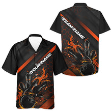 Load image into Gallery viewer, Custom Black And Orange Flame Bowling Hawaiian Shirts For Men, Bowling Team Bowling League Shirts IPHW7508