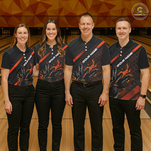 Load image into Gallery viewer, Custom Black And Orange Flame Bowling Shirts For Women, Bowling Team Bowling League Shirts IPHW7508